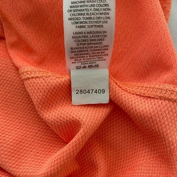 DANSKIN Peach Tangerine Tri Color Perforated Detail L Sleeve Flatter Fit M - Picture 9 of 13